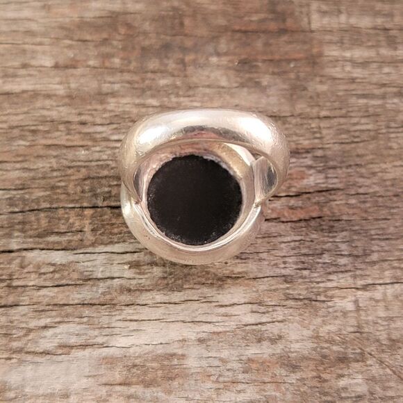 Vintage Sterling Onyx Round Cable Bezel Ring - Picture 13 of 13